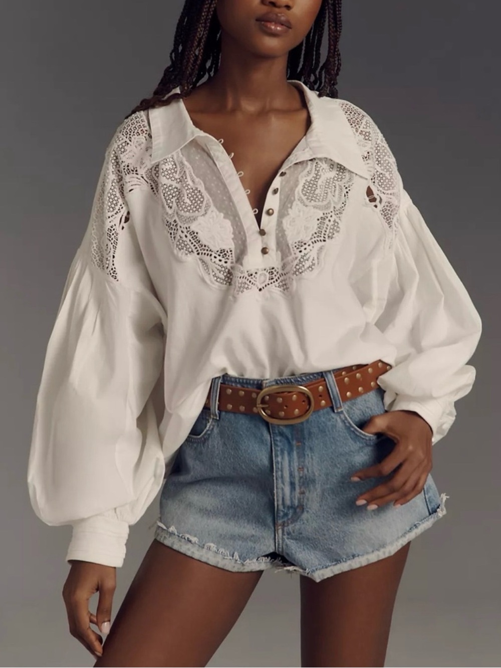 Maeve Anthropologie White Lace Peasant Blouse